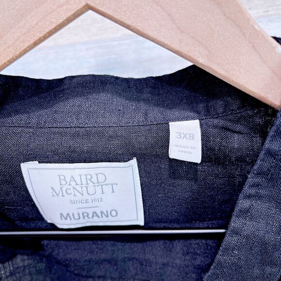 Baird McNutt Murano 100% Irish Linen Notch Collar Shirt Black Mens 3XB 3X Big - Picture 5 of 6